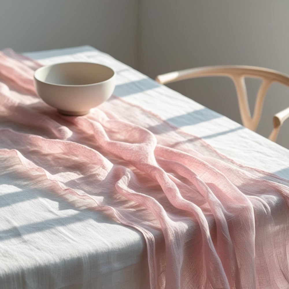 Linen Table Runner Pink, Gauze Linen Wedding Decor, Wedding Decor Table Runner Gauze Pink, Rustic Wedding Table Decor
