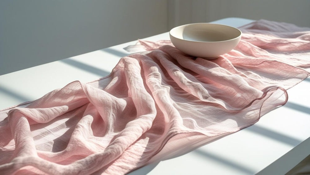 Linen Table Runner Pink, Gauze Linen Wedding Decor, Wedding Decor Table Runner Gauze Pink, Rustic Wedding Table Decor