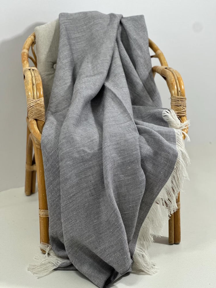 Linen Throw Blanket with Decorative Fringes, Linen Throw Blanket, Linen Blanket Light Grey, Heavy Linen Cover