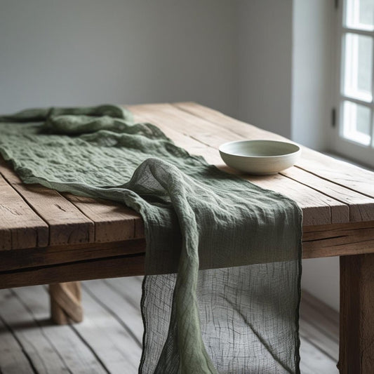 Linen Table Runner Green, Muslin Table Runner, Linen Gauze Green Table Runner, Green Wedding Decor, Custom Linen