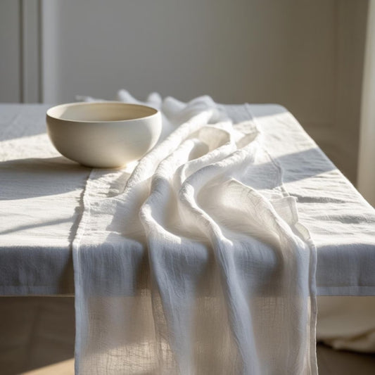 Linen Gauze Table Runner Wedding Decor, White Linen Table Runner, Cottage Linen Table Runner, Bohemian Style, Long Linen