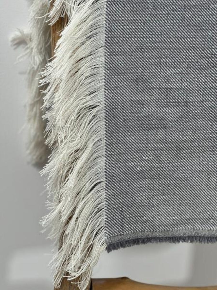 Linen Throw Blanket with Decorative Fringes, Linen Throw Blanket, Linen Blanket Light Grey, Heavy Linen Cover